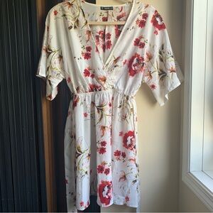 SHEIN White and Red Floral Midi Dress